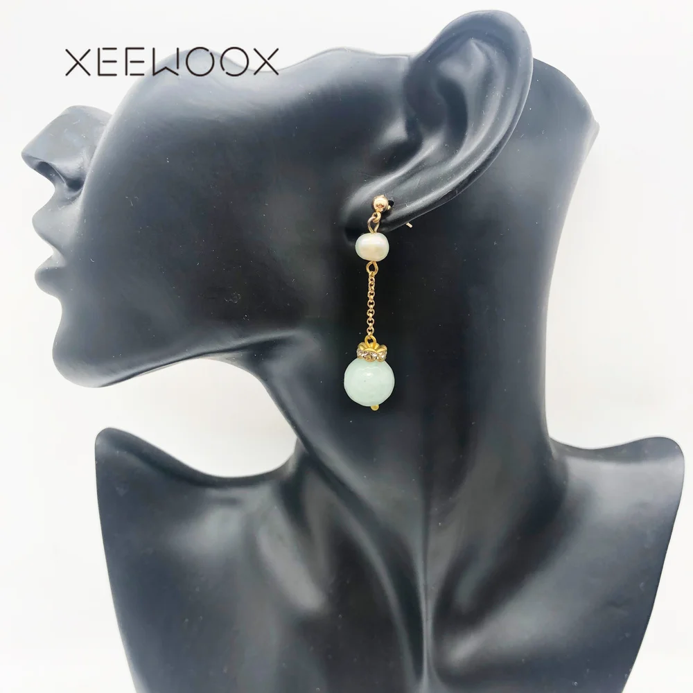 XEEWOOX 2019 Women Natural Stone Beads Drop Earrings Delicate Gold Link Chain Long Dangle Jewelry for Party Gift | Украшения и