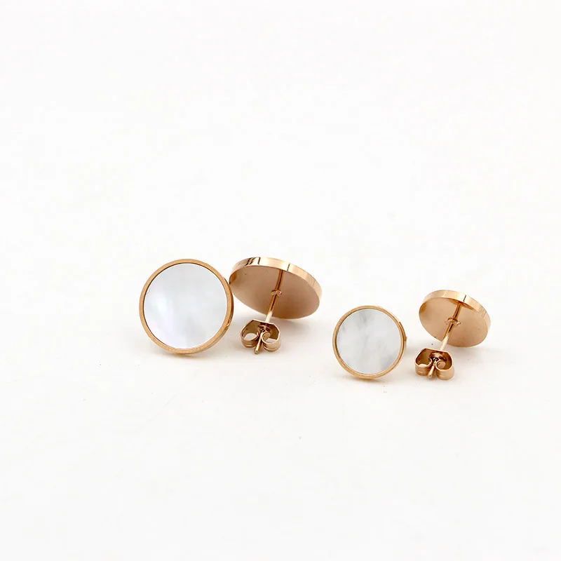 OL Style Fashion Rose Gold Color Stainless Steel Enamel Earrings White/Black/Pink Round Boucles D'oreilles Harajuku |