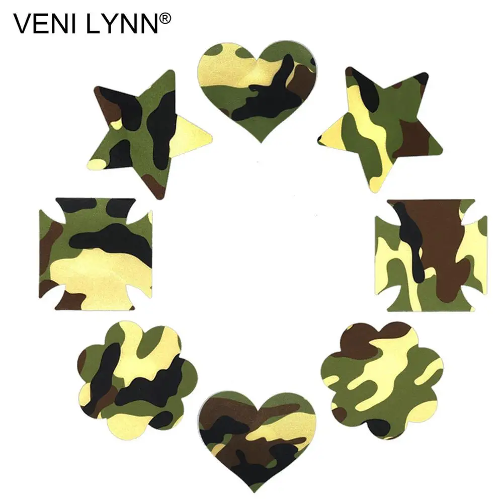 VENI LYNN 5 пар камуфляжных одноразовых наклеек на соски со звездами квадратные