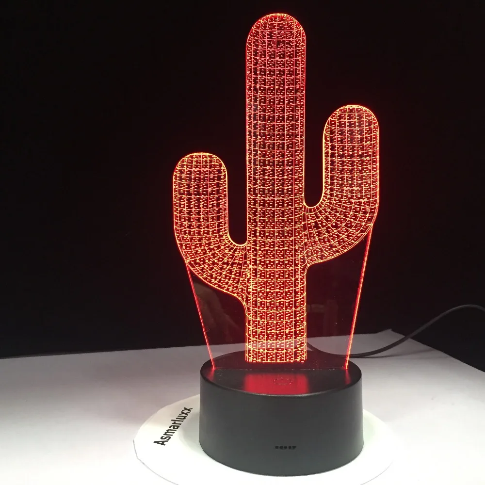 Милый кактус Форма 3D Цвет светодиодный Ночной светильник 7 изменение Usb