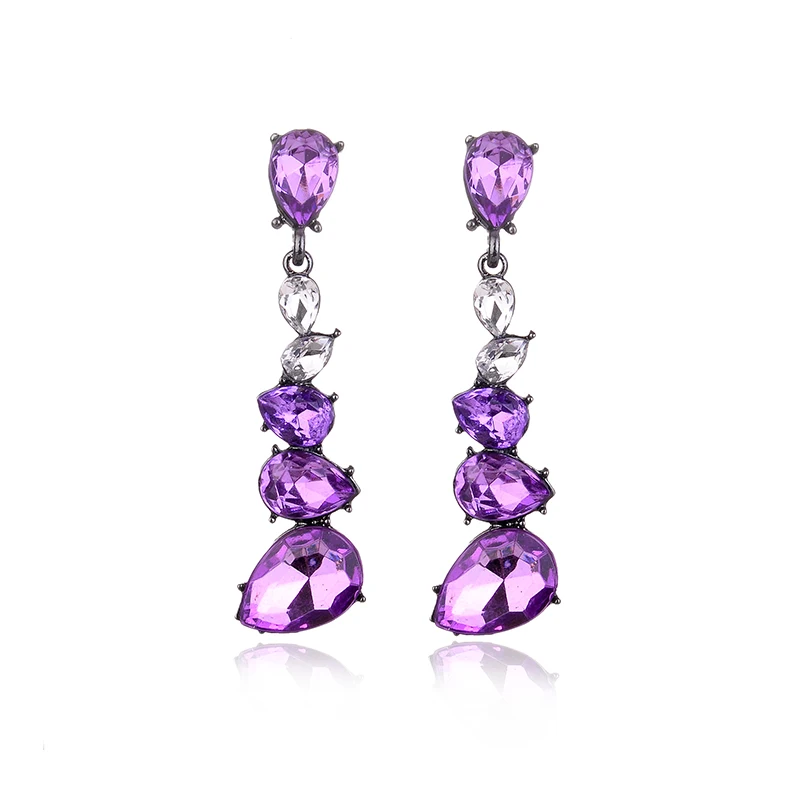 purple LUBOV разноцветные прямоугольные серьги-капли с кристаллами, Необычные геометрические серьги-подвески со стразами, инкрустированные женские вечерние ювелирные изделия - Окраска металла: purple