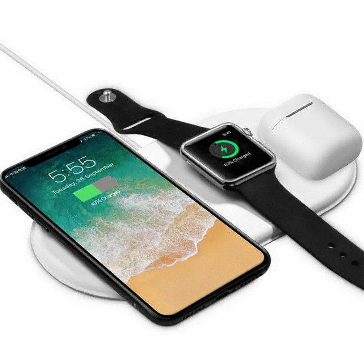 Для Apple Watch 2 3 4 Airpower коврик Airpods QI Беспроводное зарядное устройство База для iPhone X XS Max XR 8 8 Plus быстрая Беспроводная зарядная панель