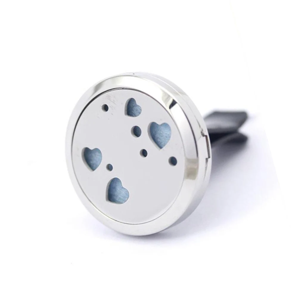 

30mm 316 Stainless Steel Love Heart Car Aroma Locket Free Pads Essential Oil Car Diffuser Vent Clip