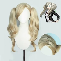 persona 5 p5 anne takamaki 80cm linen brown long wig with ponytails heat resistant hair cosplay costume wigs freen wig cap
