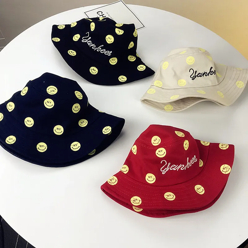 Baby Hat Summer Sunhat Smile Face Boy Girl Prevent UV Sun bonnet Pure Cotton Children Cap 48-50cm | Детская одежда и обувь