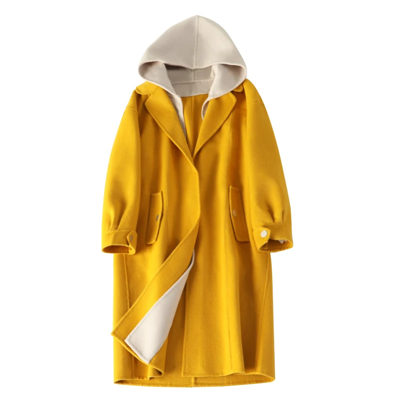 

Double-sided cashmere coat women new 2019 autumn jacket hoodedwinter long hooded casual coat fashion casacos de inverno feminino