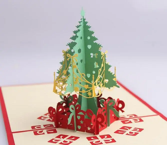 

10pcs Christmas Tree Handmade Kirigami Origami 3D Pop UP Greeting Cards Invitation Postcard For Birthday Christmas Party Gift