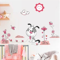 cartoon animal dogs pet puppy flower wall stickers for kids rooms home decor 3090cm wall decals pvc mural art diy poster