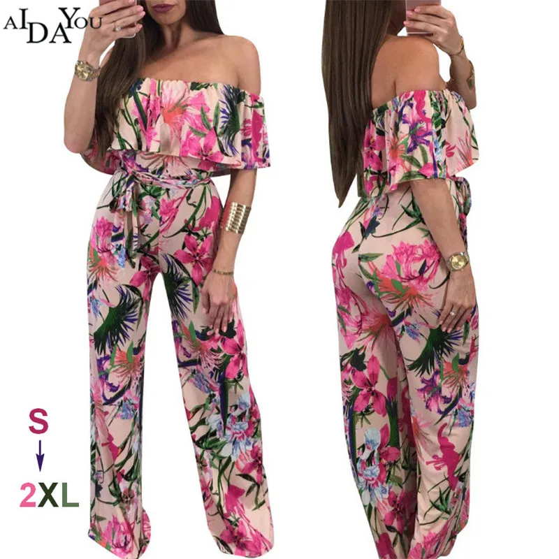 Для женщин сексуальные комбинезоны Большие размеры 2019 Летние цветочные печати