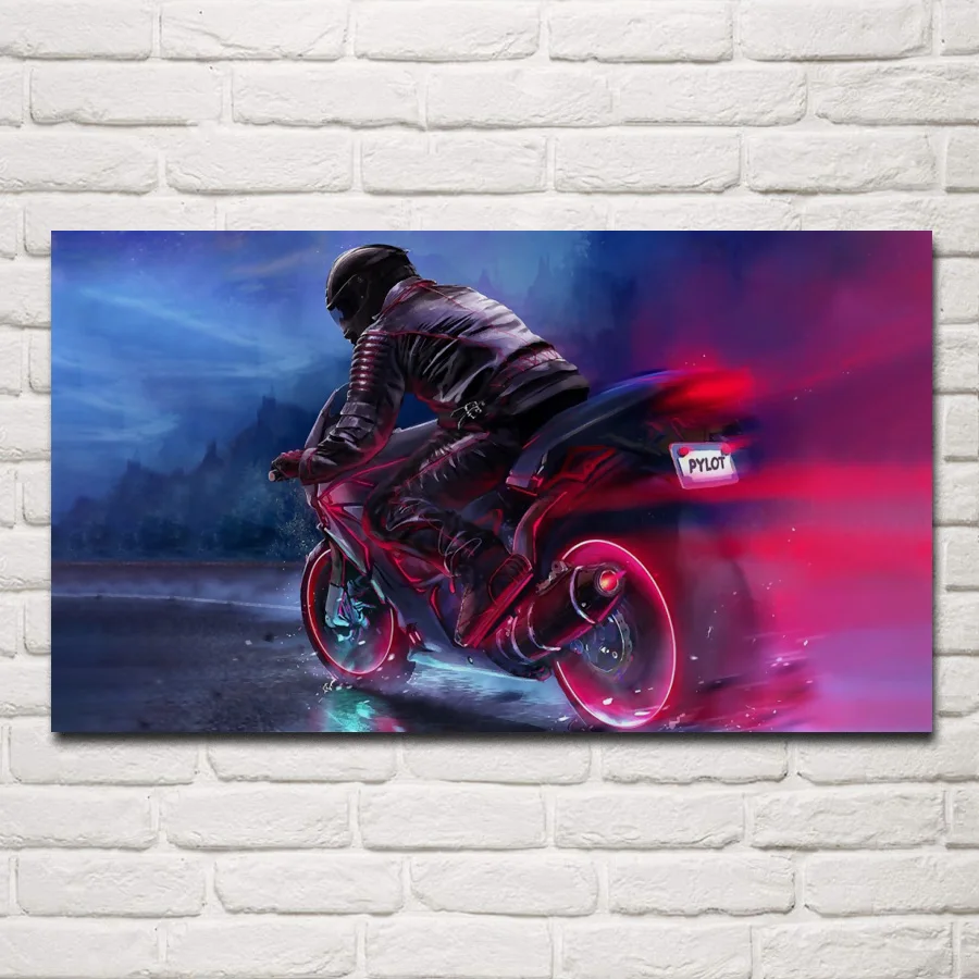 Ретро волна Байкерская пилота Synthwave неоновый мотоцикл украшение для гостиной