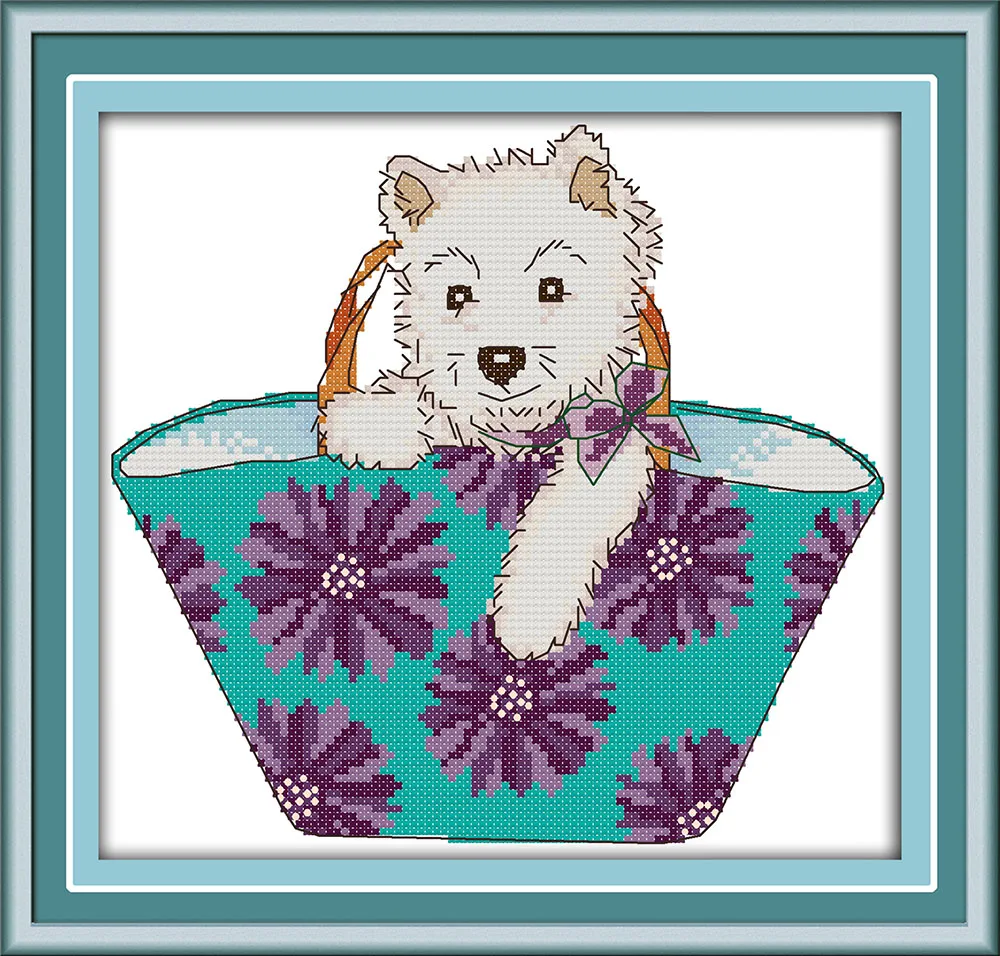 

Dog in the bag cross stitch kit animal cartoon 14ct 11ct count print canvas stitches embroidery DIY handmade needlework plus