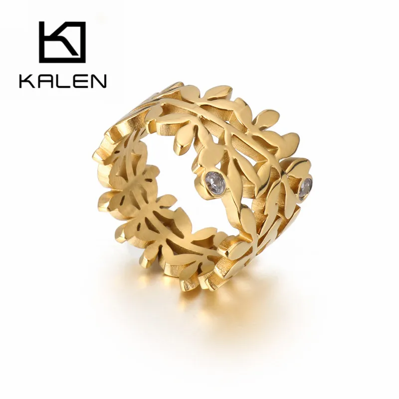

KALEN Fashion Branch Leaves Rings For Women Anillos Mujer Stainless Steel Zircon Wedding Bands Rings Bague Women Engagement Gift