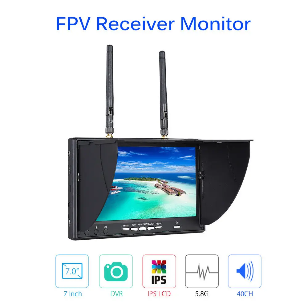 TOMLOV LT-5802S FPV монитор 7 дюймов 5,8 ГГц 40CH двойной разнесенный приемник ips ЖК-дисплей с DVR встроенным аккумулятором для радиоуправляемого дрона