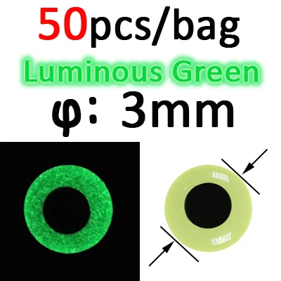 50pcs 3mm Green ICERIO 50 шт. светящиеся 3D эпоксидные рыбные глаза для завязывания мух стример приманка джиг приманка изготовление материала - Цвет: 50pcs 3mm Green