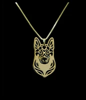 wholesale cartoon boho chic alloy german shepherd dog necklace fashion dog pendant golden two colors plated 12pcslot