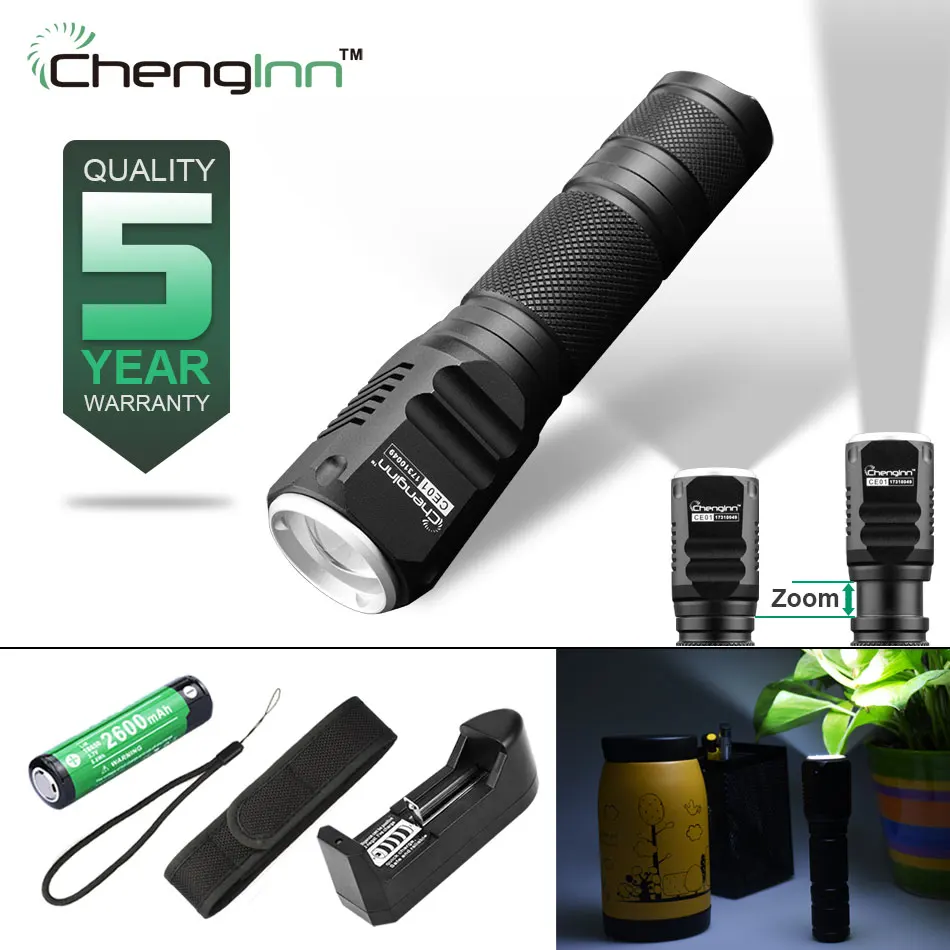 Chenglnn Тактический Полицейский Фонарь 1200lm Мощный CREE светодиодный фонарь для самозащиты Дайвинг военный фонарь 6 режимов 1*18650 батарея