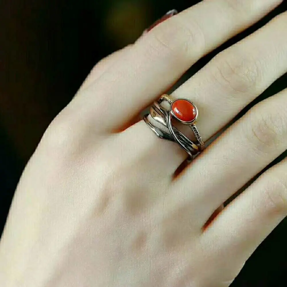RADHORSE 925 Silver Rings for Women Fine Jewelry Turquoise Agate Sterling Ring Adjustable Gole Plated Black Gold | Украшения и
