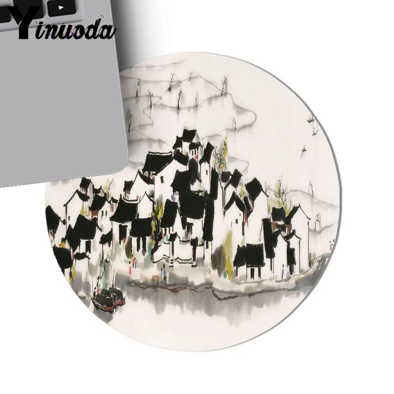 Резиновый коврик для мыши Yinuoda Jiangnan с изображением китайского дома черно белая
