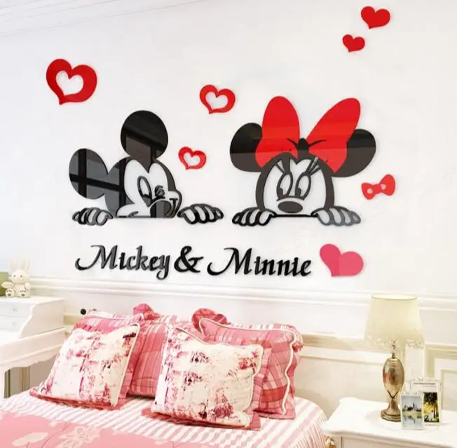 Новые 3D Мультяшные Микки и Минни Маус DIY настенные Зеркальные Стикеры DIY акриловые зеркальные настенные стикеры s Наклейка и фрески для украшения дома - Цвет: A