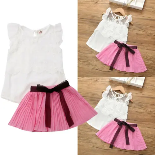 Pudcoco/Новинка Модный комплект с платьем для маленьких девочек Кружевные рубашки