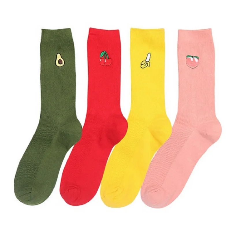 Забавные милые хлопковые женские носки с желтым фруктовым узором для девочек