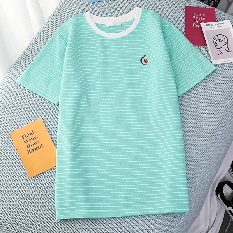 Футболка с рисунком фруктов летняя Женская Корейская одежда в полоску 2019 топы