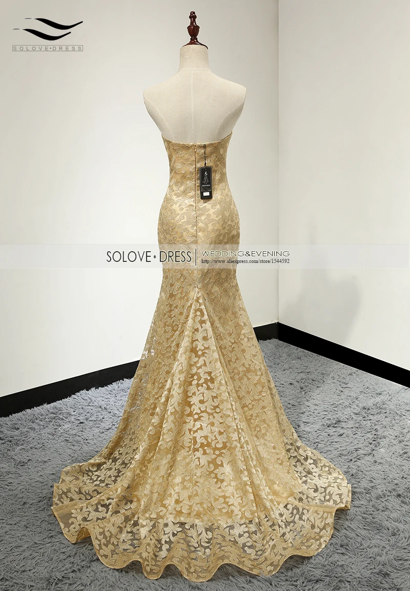 Женское платье с открытыми плечами Slovedress элегантное золотистое кружевное