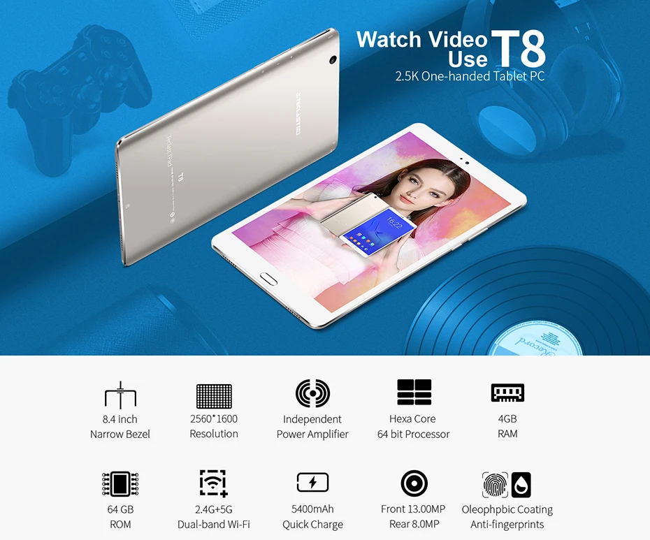 Teclast Master T8 8,4 ''планшетный ПК 7,0 MTK8176 Hexa Core 4 Гб+ 64 ГБ Android 7,0 Распознавание отпечатков пальцев 13,0 МП передний 8,0 МП задний OTG