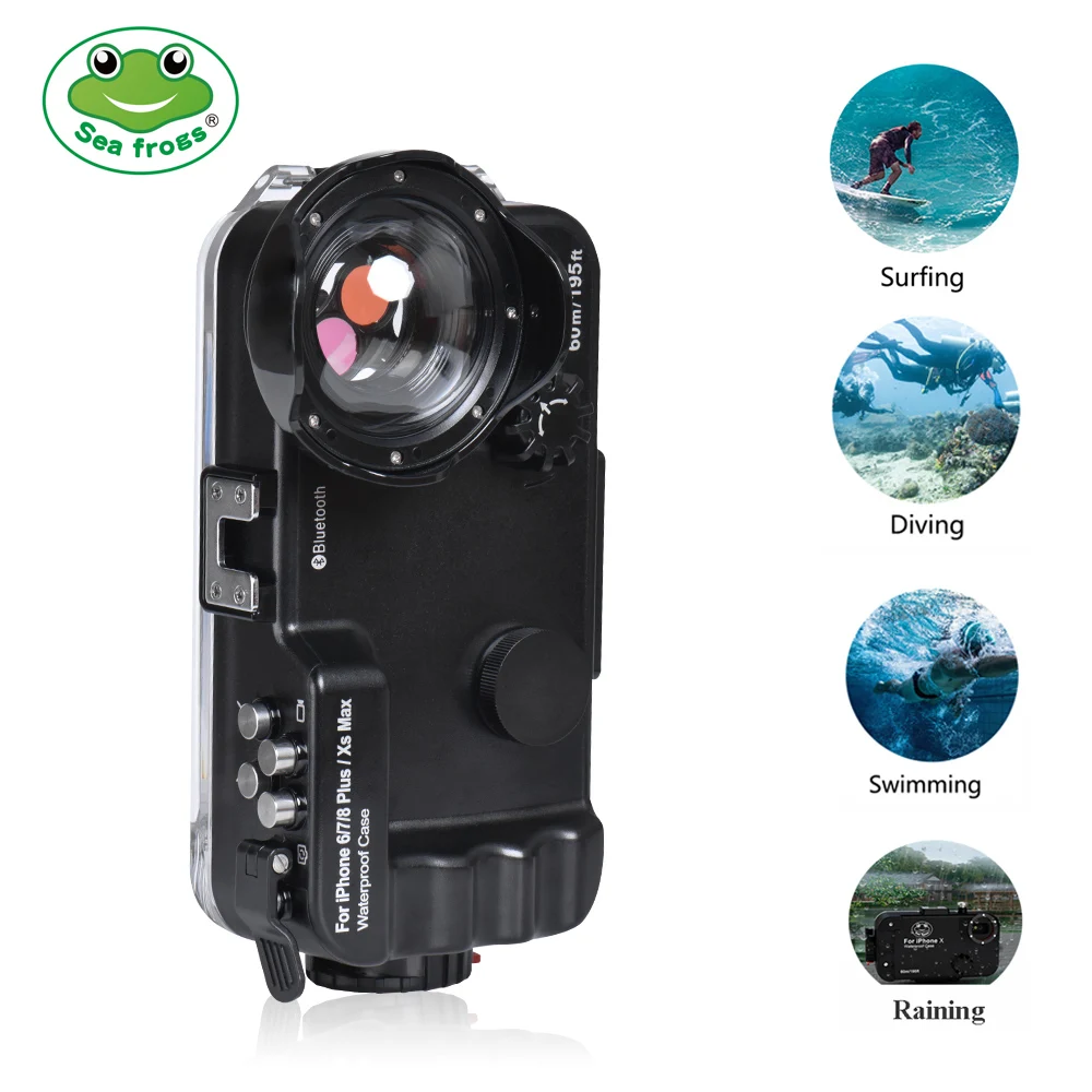 

Seafrogs 60m/195ft Bluetooth Waterproof Housing Diving Phone Case For iPhone 6/7/8 Plus/Xs Max,Cover Bag for iPhone 6/7/8 Plus