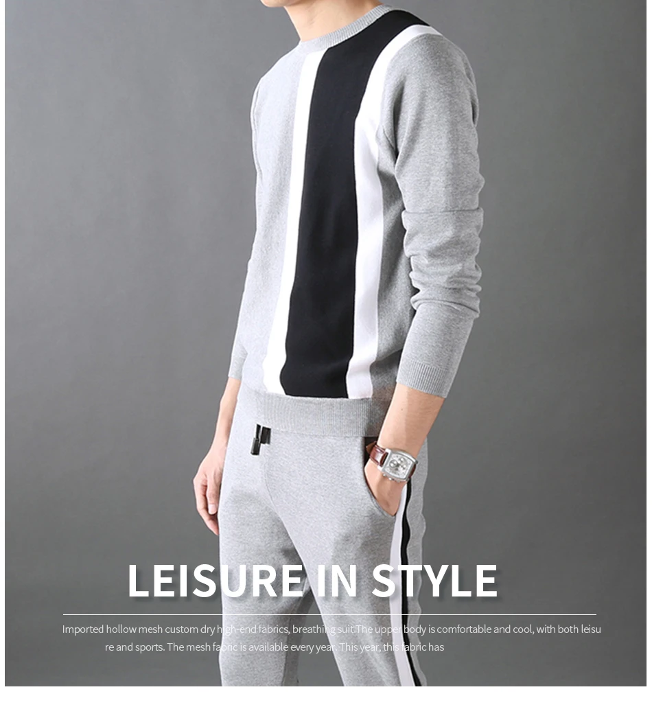 JSBD men's luxury color design new spring and autumn o-neck men's sweatshirt fashion 2 pieces(sweatshirt+ pants) sportswe