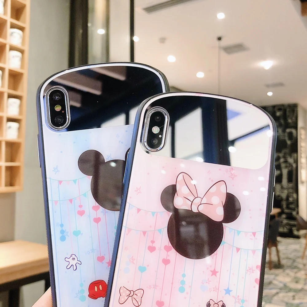 Cartoon Mirror Glass Phone Case For iPhone 11 Pro Max 7 8 Plus Cute girl Cover X XS XR Cases Protective Fundas |