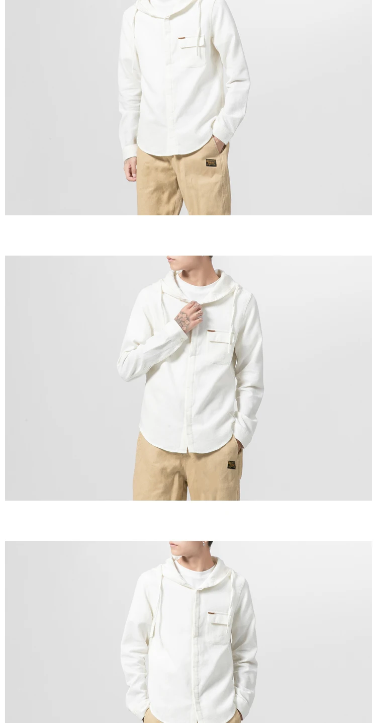 Sinicism Store мужские однотонные рубашки с капюшоном мужская хлопковая белая рубашка с длинным рукавом мужская Корейская Повседневная Осенняя винтажная одежда на пуговицах