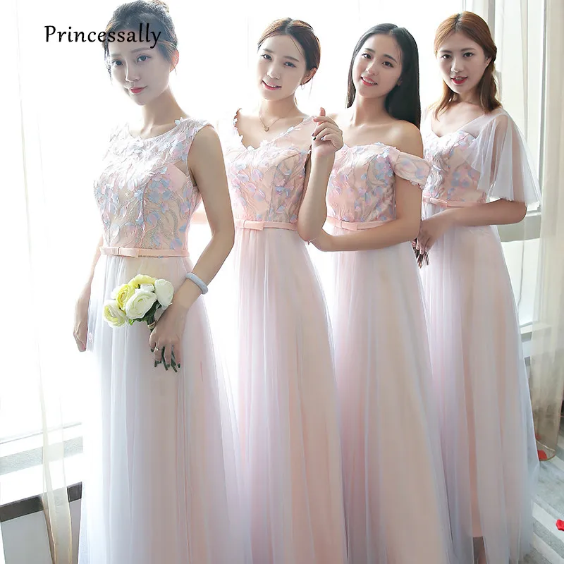 Женское вечернее платье подружки невесты розовое элегантное в пол с кружевной