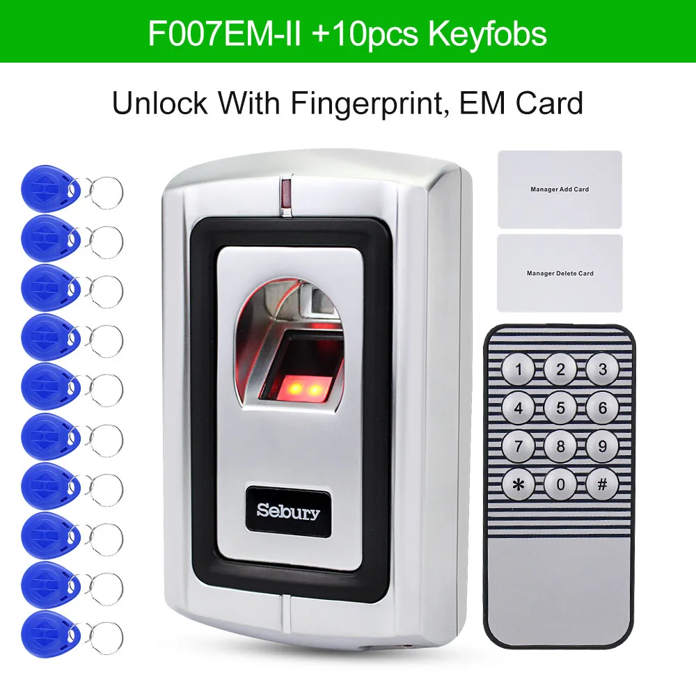 F007EM-II and 10 Key OBO замок отпечатков пальцев Открыватель двери Система Контроля Доступа биометрический RFID Контроль доступа металлический водонепроницаемый чехол брелоки WG26 - Цвет: F007EM-II and 10 Key