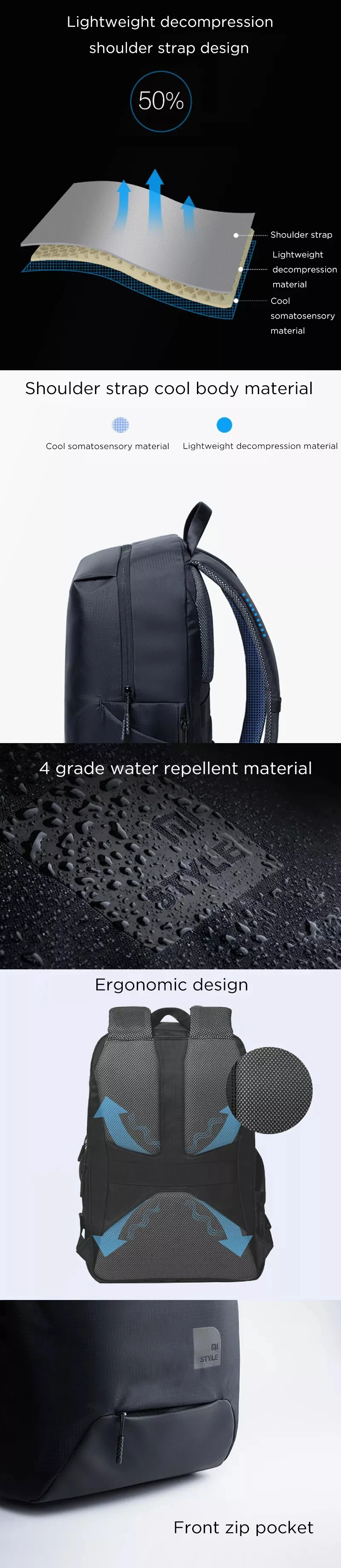 Водонепроницаемый рюкзак XIAOMI, Классические деловые рюкзаки, 23л емкость, охлаждающая декомпрессионная Студенческая сумка для ноутбука, мужская и женская