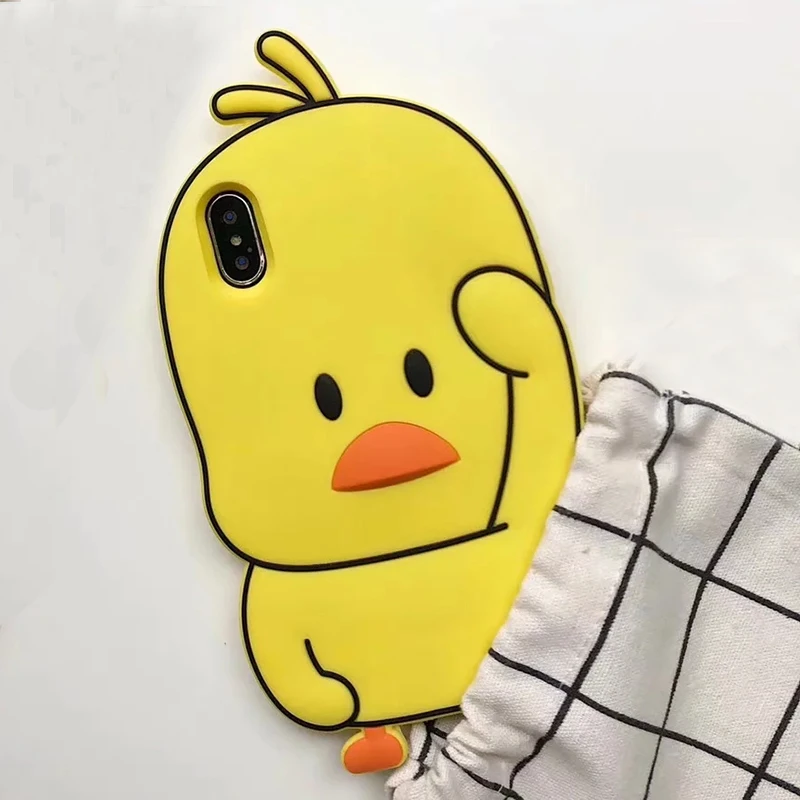Мягкий силиконовый чехол с 3D рисунком голубой утки желтого цвета для iphone X, 8, 7, 6, 6s plus, 5, s, 5S, SE, 4, 4S, XS, XR, XS, Max, милый резиновый чехол