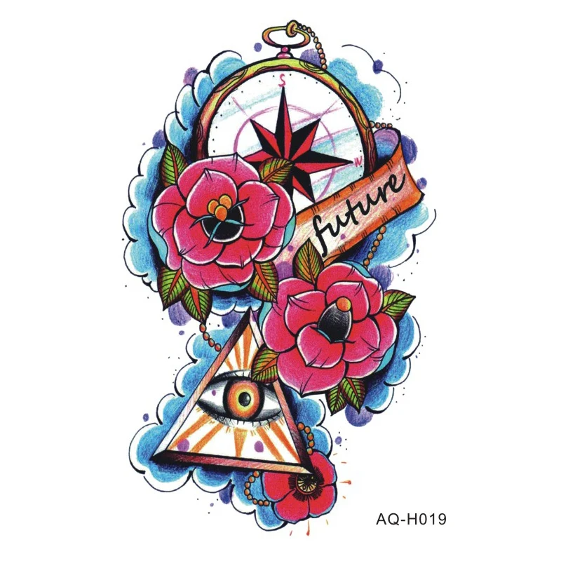 Большой боди-арт рукава временная татуировка наклейка крутой компас искусство
