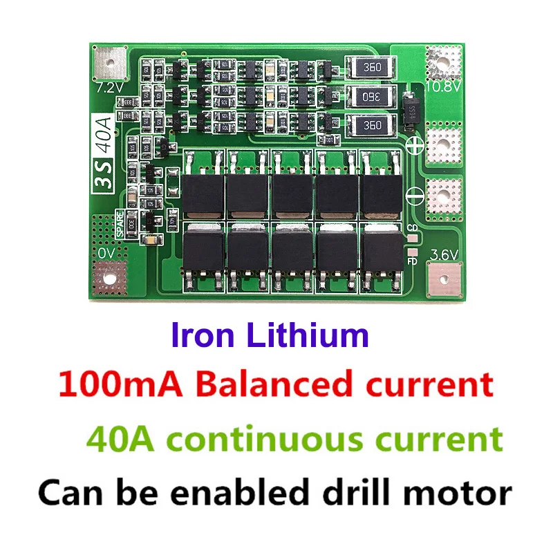 Защитная плата PCB BMS для зарядного устройства литиевых батарей 5 шт./лот 3S 40 А