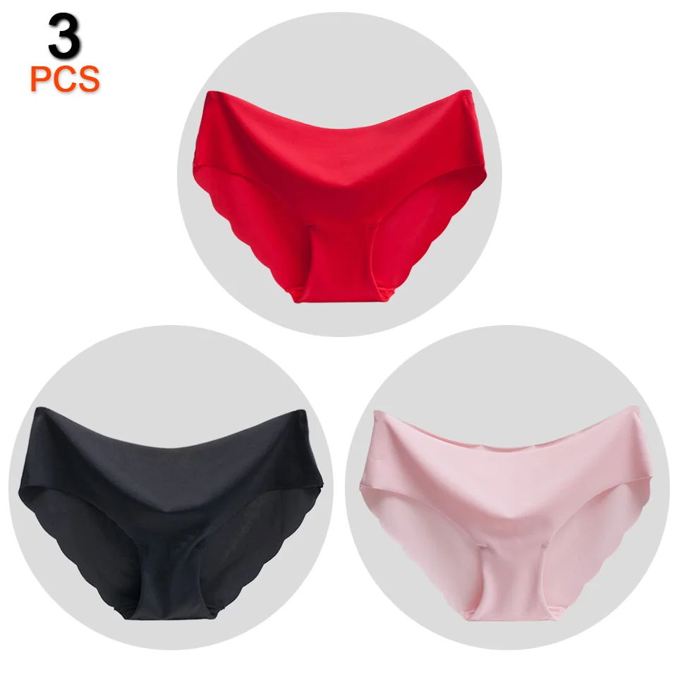 Black Red Pink 3 шт./лот, сексуальные бесшовные трусы, нижнее белье для женщин, трусики для женщин, юбка-брюки размера плюс, одноцветные трусы с низкой посадкой, модные женские трусики - Цвет: Black Red Pink
