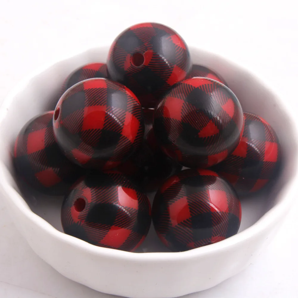 Новинка 100 шт./лот 20 мм акриловый однотонный полный принт Красная клетка для