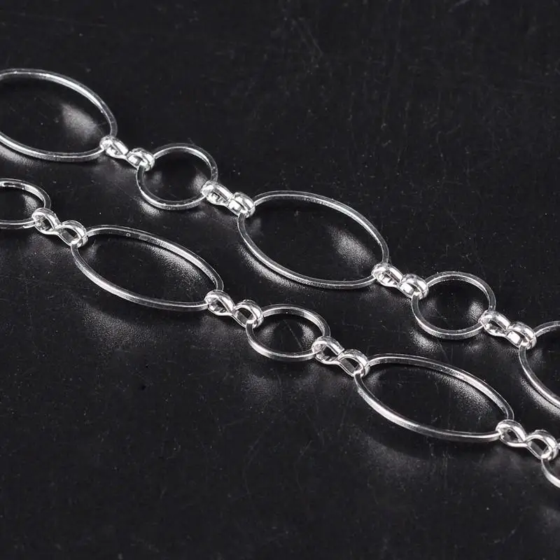 

1Roll Silver Color Brass Handmade Chains, about 20mm long,13mm wide, 10mm in diameter, Clasp:8mm long, 3mm wide, 0.7mm,10m/roll