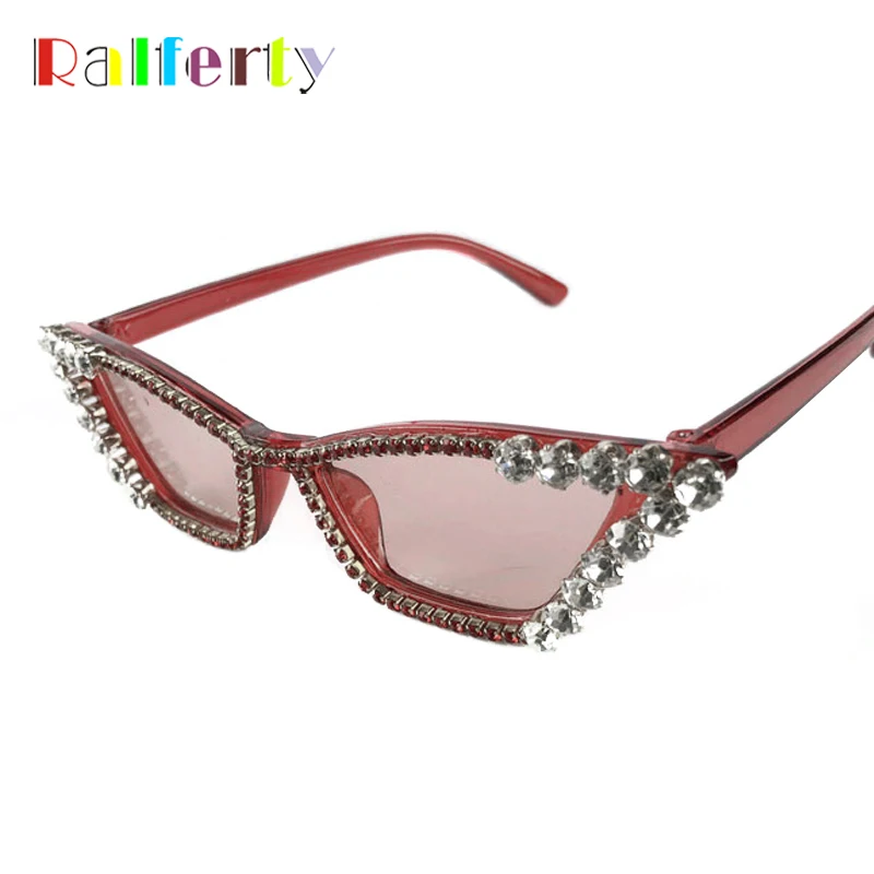 Ralferty Luxury Ladies Small Cat Eye Sunglasses Women Rhinestone Crystal Sun Glasses UV400 Protection Bling Eyewear Shades G1902 |