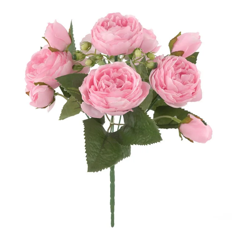Pink 30 см розовые красные шелковые пионы, искусственные цветы букет 5Big Head и 4Bud с пионами поддельные цветы ручной работы украшения дома свадьбы - Цвет: Pink