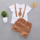 Детская Хлопковая летняя одежда для маленьких мальчиков; детская футболка с галстуком; шорты; 2 шт.компл.; Модная одежда для малышей; Одежда для младенцев