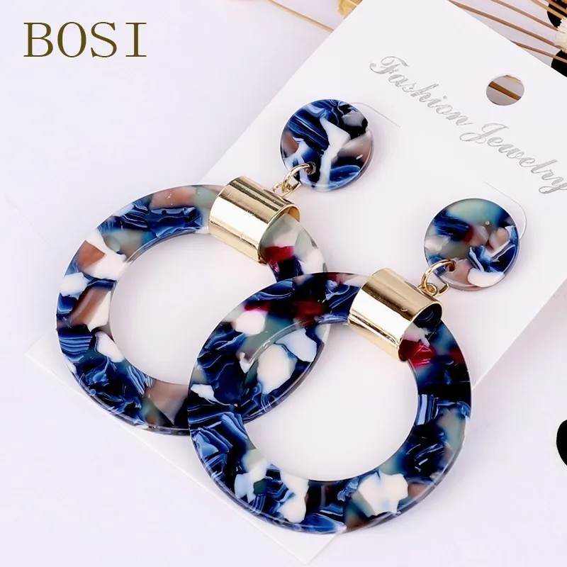 1 Серьги для женщин, акриловые, Boho, ацетат, висячие серьги, модные, большие, богемные, аксессуары, геометрические, Роскошные, трендовые, для лица - Окраска металла: 1