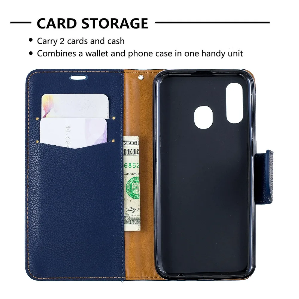 Flip Wallet Cover For Samsung Galaxy A50 Case A70 A40 A30 A20 A10 Matte Litchi Leather 2 Color Stitching | Мобильные телефоны и