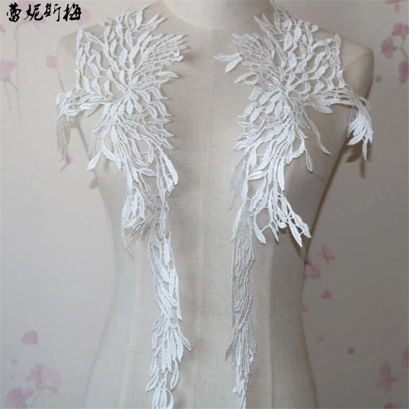 Кружевная свадебная ткань ручной работы с большими крыльями цвета слоновой