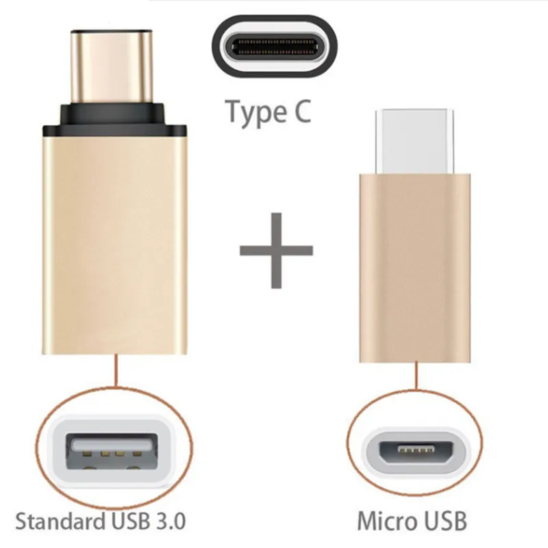Переходник с Type C на USB OTG переходник MicroUSB для Huawei Mate 9 Honor 8 золотистый зарядный