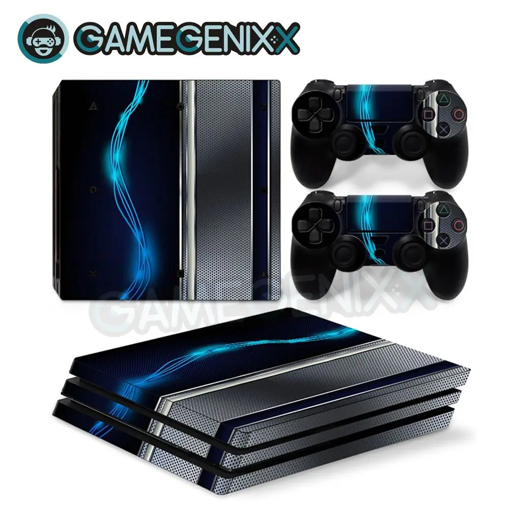 Наклейка на кожу GAMEGENIXX Виниловая наклейка для PS4 Pro консоли и 2 контроллера-синий серебристый металл