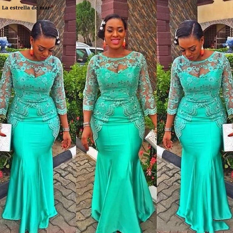 Vestidos fiesta boda новинка из кружева, с вырезом на шее с длинным рукавом Сексуальная Русалка нигерийский арабский Африканский стиль бирюзовое платье подружки невесты длинное